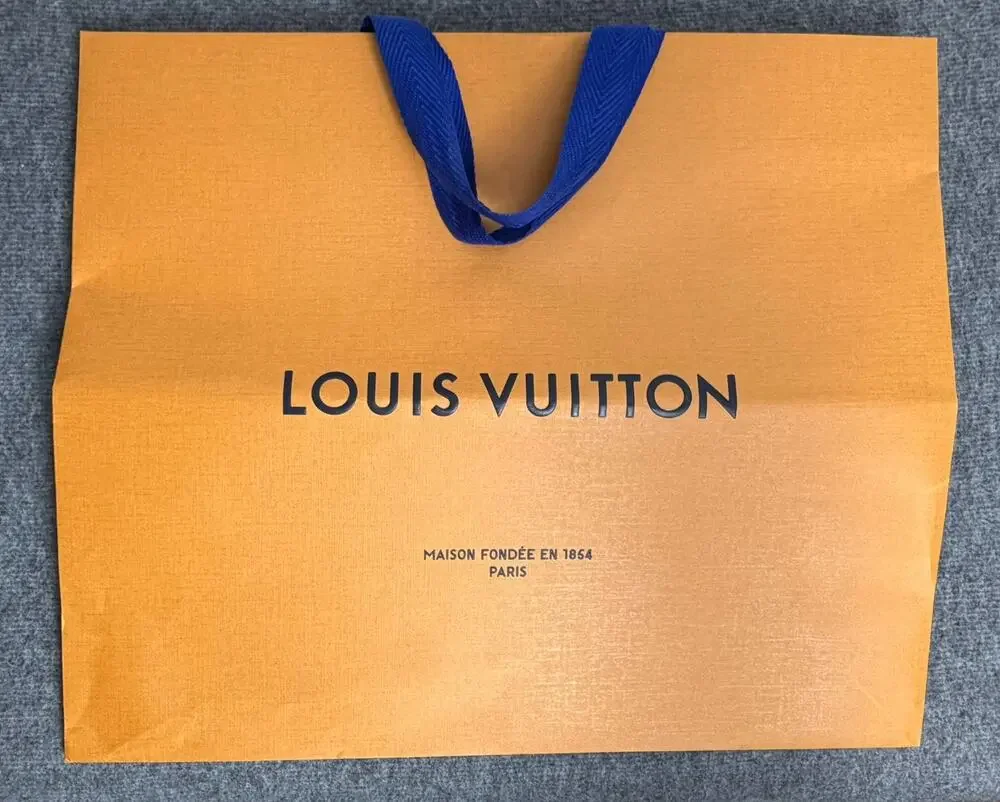 LOUIS VUITTON Paper Bag - Orange with Blue Handles - 16x13x6 - Used Once!